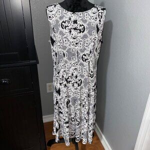 Studio One New York Dress XL Black White Lace Print Fit Flare Monochrome Classic